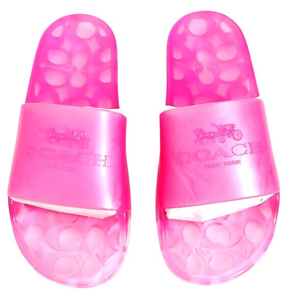 Coach Ulyssa Rubber Slide Sandals Open Toe Bold Pink Womens Size US 7 UK 5 NEW - Picture 4 of 7